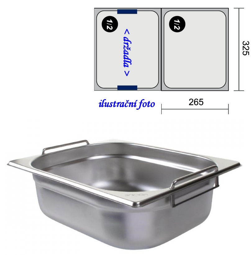 GN 1/2 -  65 INOX + držadla